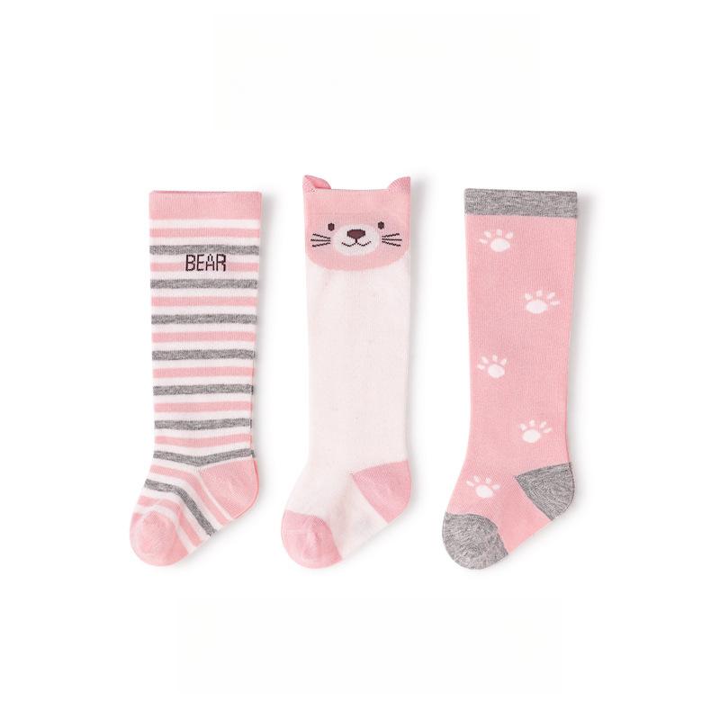 3 pary/partia Dziecięce podkolanówki Dzieci Dziewczynki Chłopcy Miękkie bawełniane długie skarpetki Śliczne hiszpańskie paski Jednolite skarpetki dziecięce dla 0-3 lat