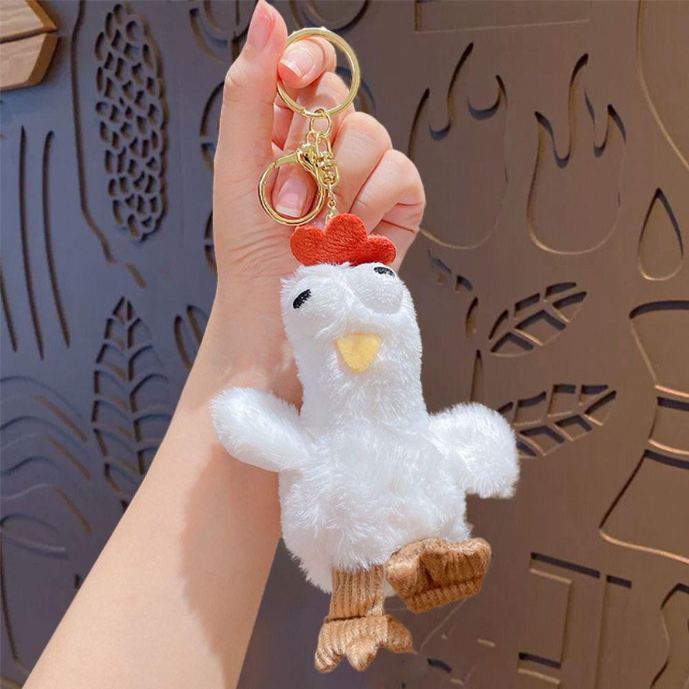 Funny Egg-laying Chicken Keychain Plush Stuffed Bag Pendant Squeaking Plush Doll Toy Kids
