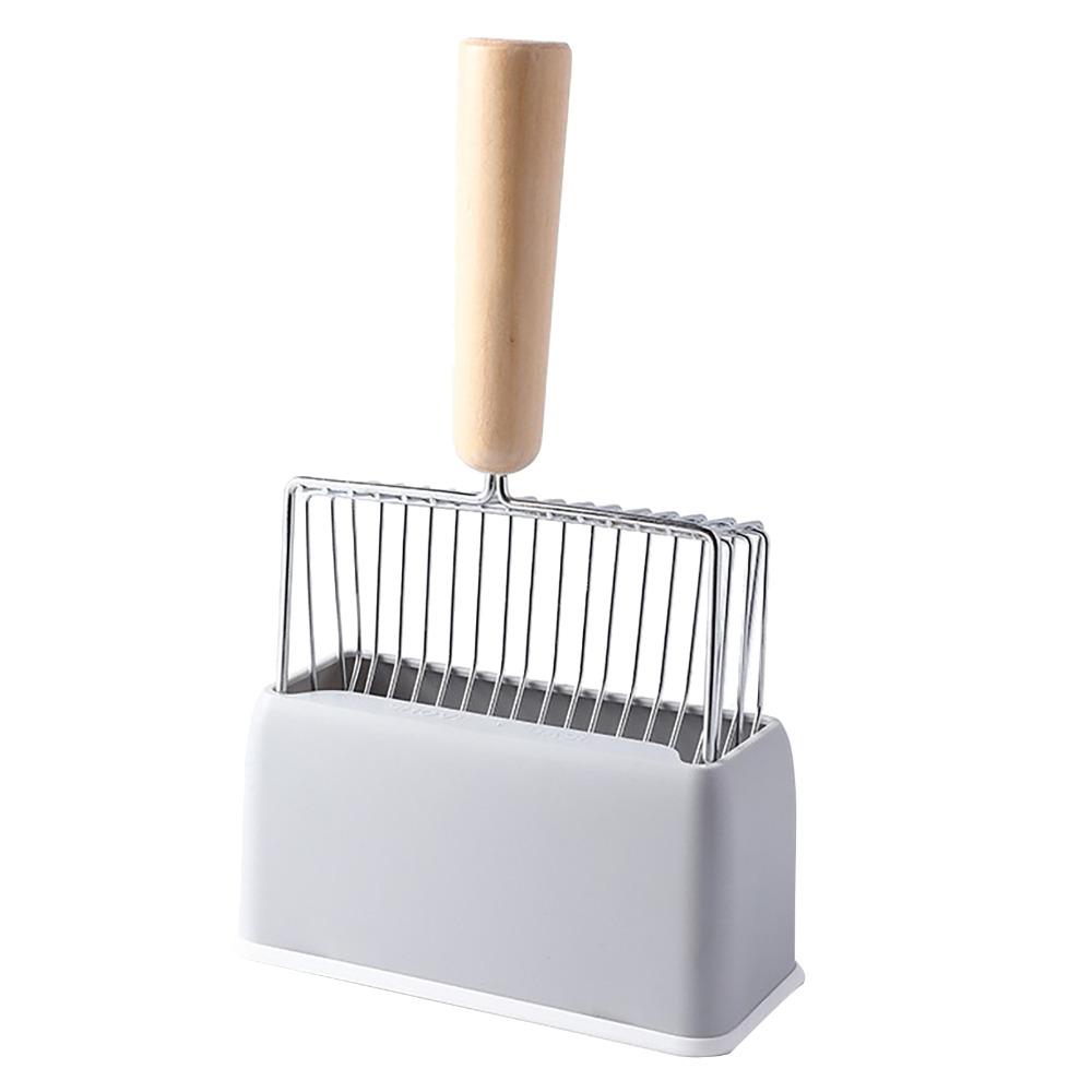 Durable Wood Handle Cat Litter Scoop Long Handle Fast Sifting Kitty Metal Scooper Deep Shovel Cat Pan Scooper Indoor Use