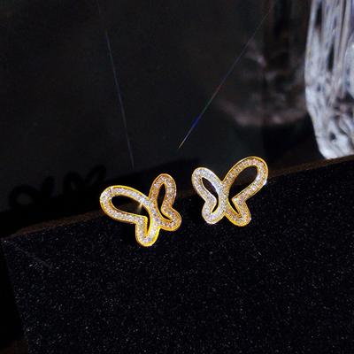 Niche Design Stud Earrings Trendy Cold Wind Diamond Butterfly Earrings Women'S Simple Luxury Ear Jewelry