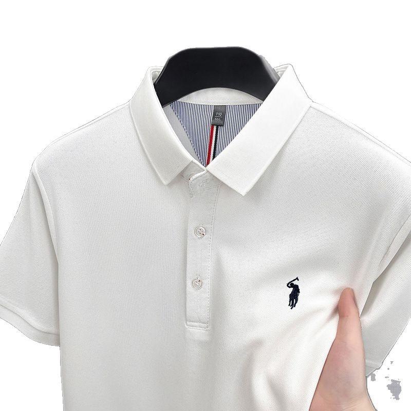 Koszulka polo Ciphertext męska z krótkim rękawem T-shirt oddychający z jedwabiu lodowego haftowana dolna część koszuli
