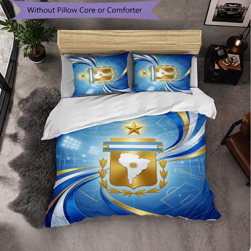 Argentina Football Pattern 3 Pieces Bedding Set Soft Microfiber Duvet Cover with Pillow Cases for Bedroom