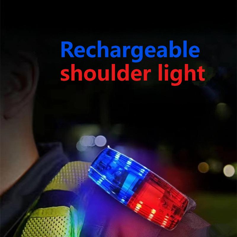 LED Red Blue Caution Emergency Police Light Flashing USB Rechargeable Shoulder Lamp Shoulder Warning Safety Torch Bike Tail Lamp