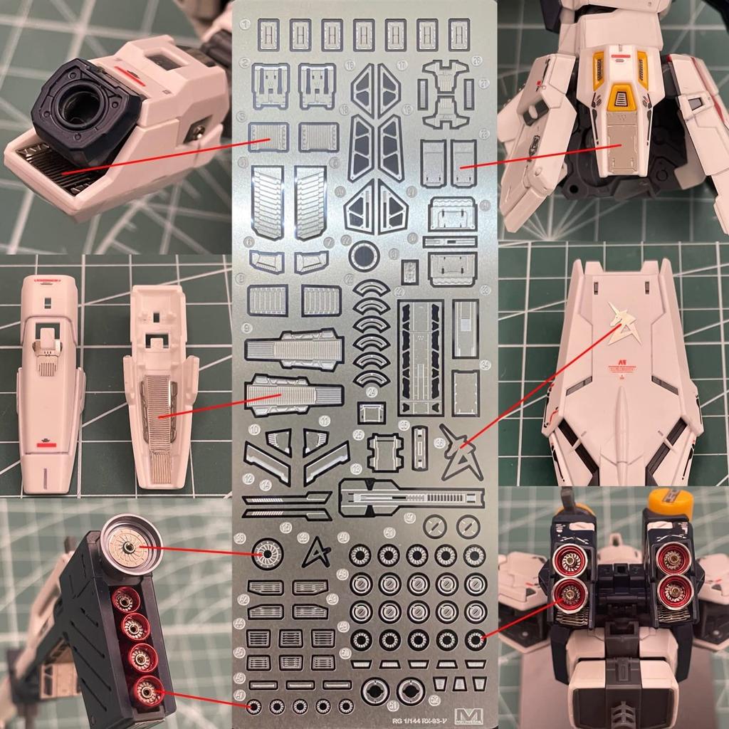 RG 1/144 RX-93 Nu Gundam Metal Vernier + Stainless Steel Parts + Decal Deluxe Edition Full Set (Silver + Red) [Parallel Import]