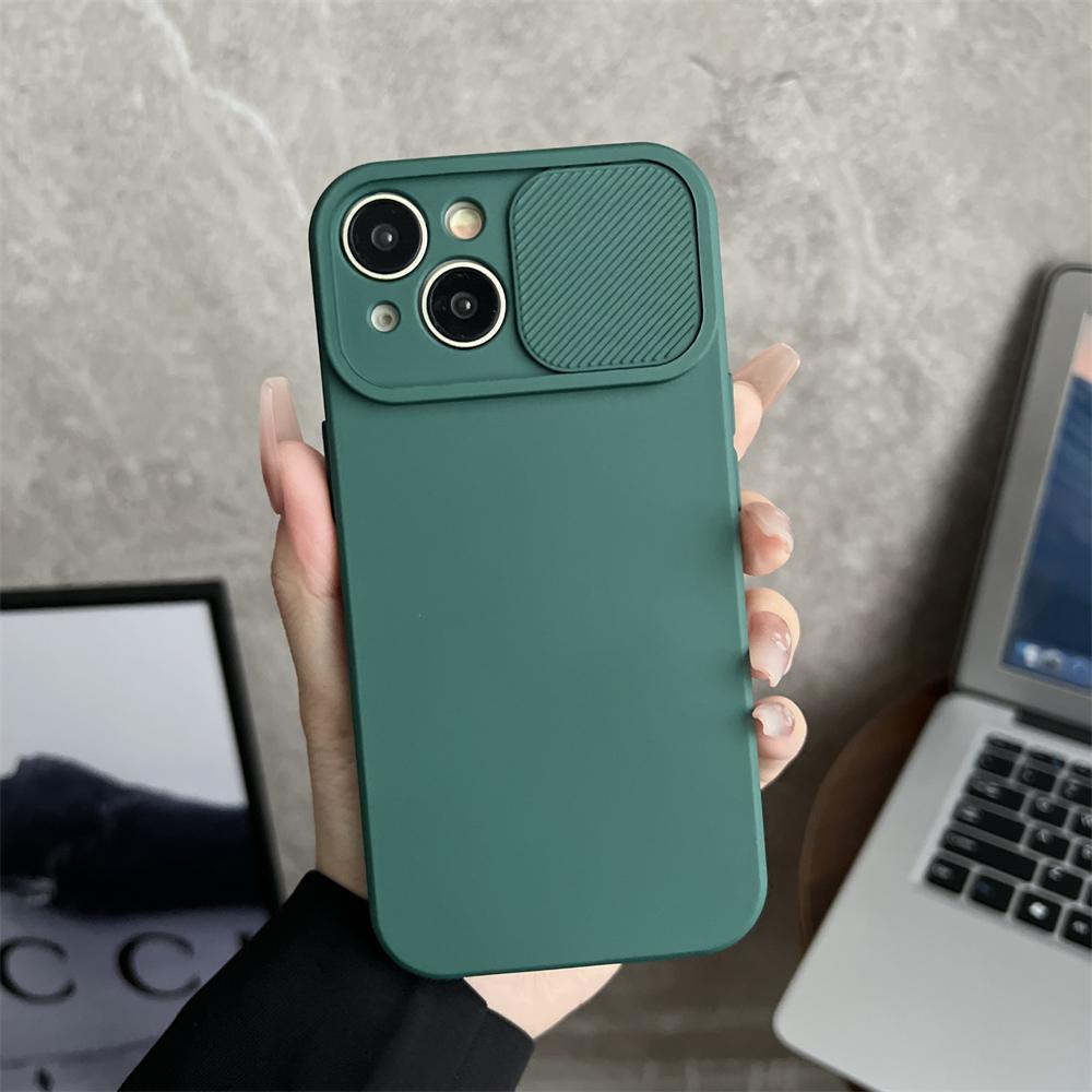 Fashion Solid Color Slide Camera Protection Soft Silicone Case For iPhone 16 15 14 Plus 13 12 11 Pro Max XS XR 7 8 Bumper Cover