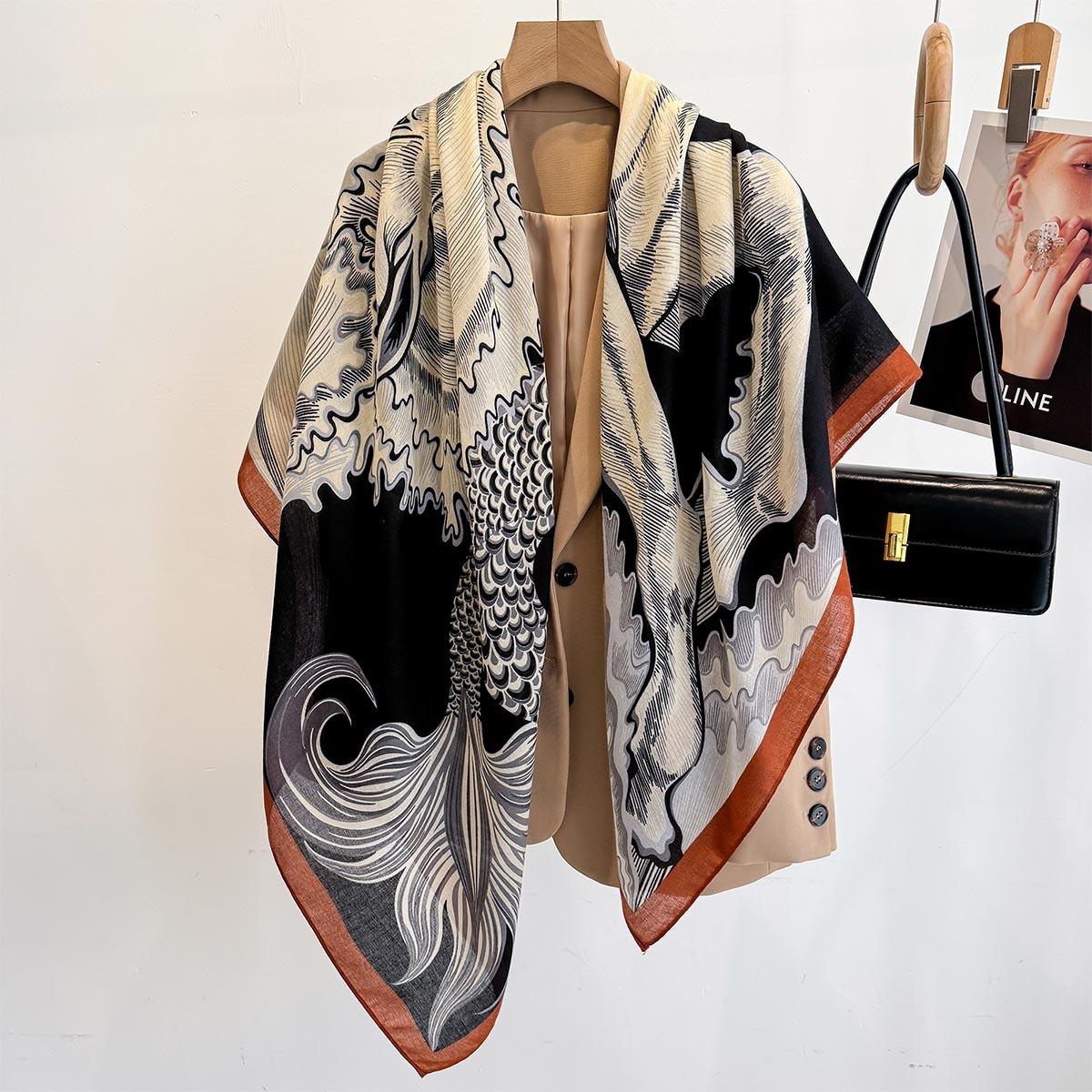 130x130cm Luxus-Print Satinseide Quadratisches Kopftuch für Damen Sommer Sonnenschutz Schal Hijab Halstuch Mode Wickeltuch Bandana One Size gray