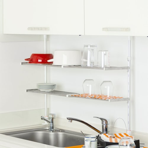 TAKUBO Takubo Draining Shelf Series, Expandable Tension Shelf, 2 Tiers, Width 50-90cm, TP2-90L