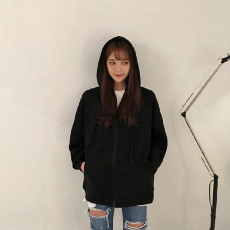 Sametová mikina s kapucí Jednobarevná mikina s kapucí Dámské ležérní sako na zip Volný střih