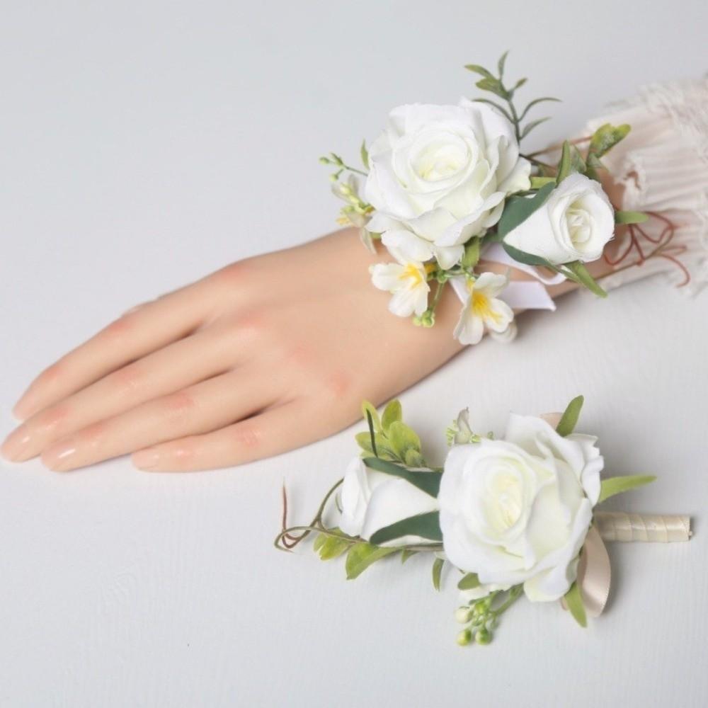 Pearl White Roses Artificial Boutonnieres Flowers Silk Flowers Groom's Chest Flower Bride
