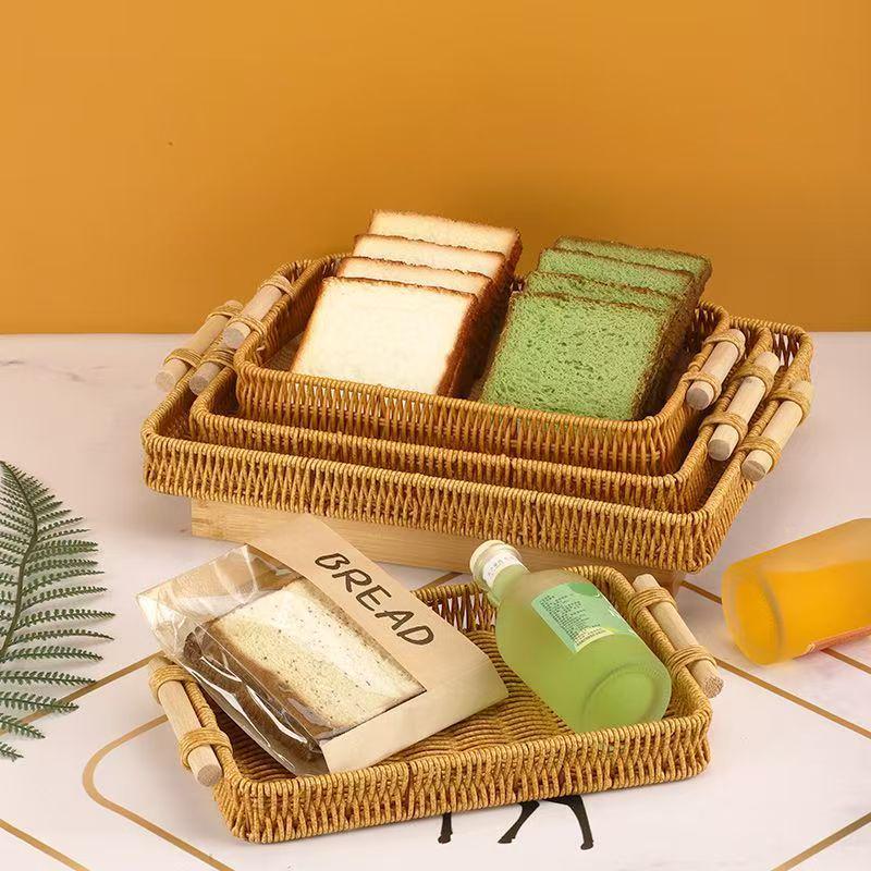 Woven Rattan Snack & Fruit Basket Tray for Living Room or Picnic Display