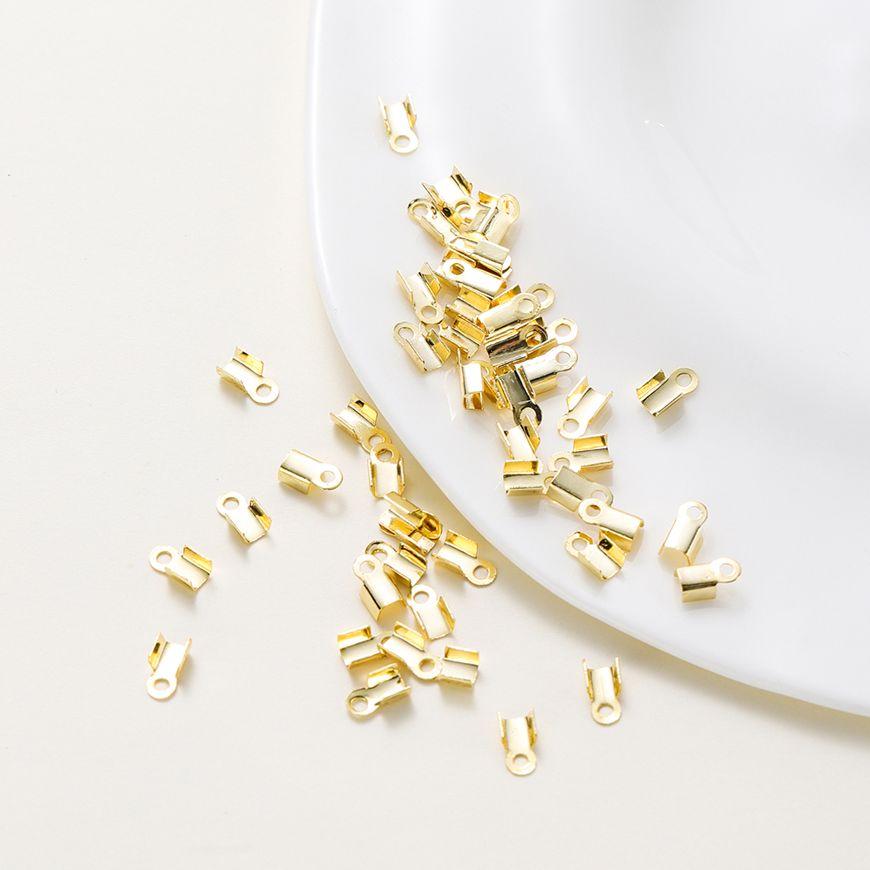 50pcs/lot 14K 18K Real Gold Leather Cord Crimping End Cap Clips Bracelet Fold Crimping Clasp Beads For Jewelry Handmade Findings
