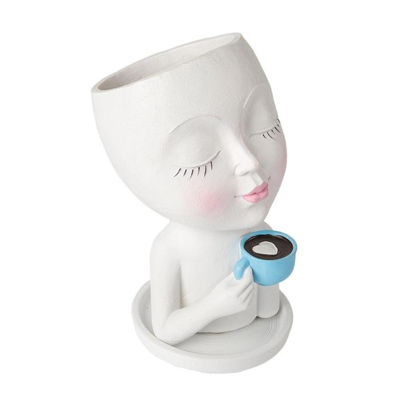 Coffee Girl Flower Vase Plant Pots Flowerpot Home Decorative Art Vase X3UC