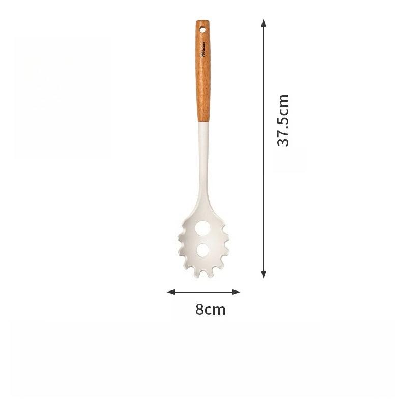 Large Beech Wood Handle Silicone Kitchen Utensils: Silicone Spatula, Spoon, and Stir-Fry Spatula Set for Non-Stick Pans