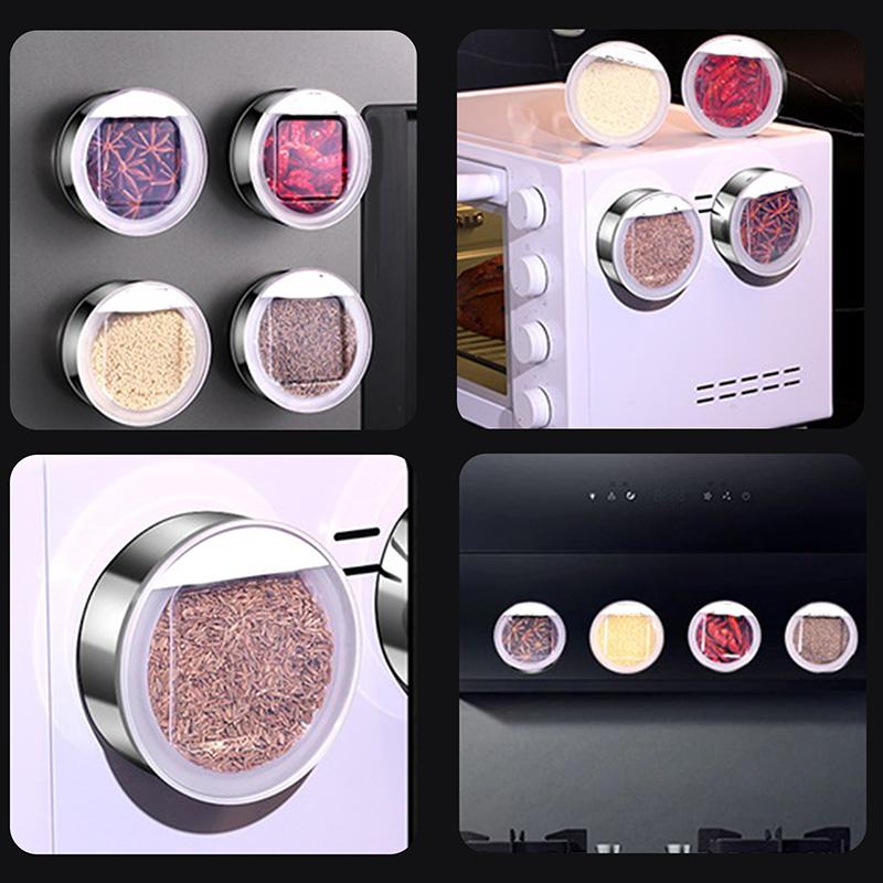 1/3/4/6Pcs Stainless Steel Magnetic Seasoning Containers Wall Mounted Silver Magnetic Spice Jars With Stickers Visible