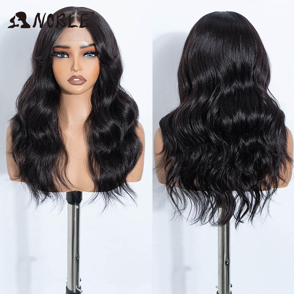 NOBLE Synthetic Lace Front Wig 20 Inch 6X4 Dark Brown Body Wave Natural Hairline Heat Resistant For Brazilian Women Lace Wig