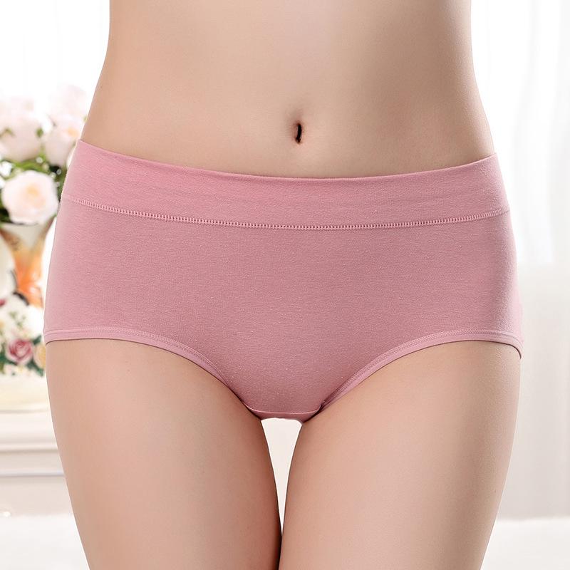Solid Color Mid-Waist Plus Size Pure Cotton Women's Underwear