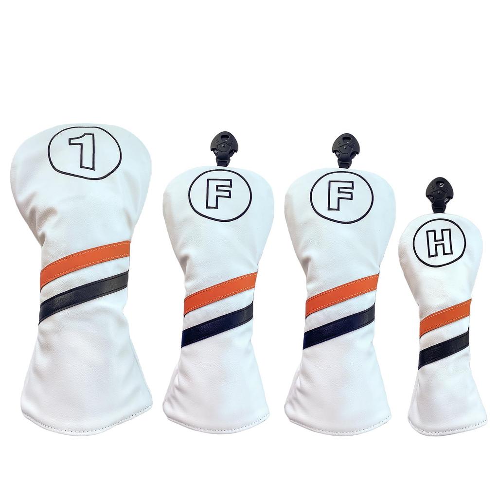 Waterproof Golf Headcovers for Utility and Fairway Woods 440cc Single Solid Dark 1 (460cc, Drivers), Set, (Orange Line) (White, FW)