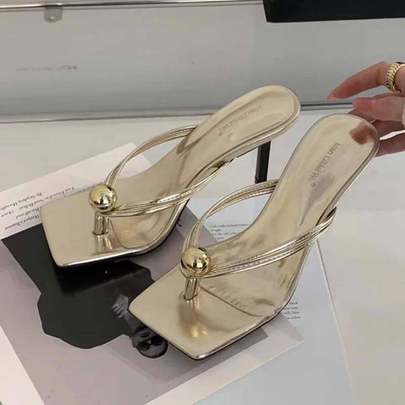 Fashion Women High Heels Slippers Designer Heeled Sandals Elegant Shoes Woman Summer 2025 Trend Fashion Fliop Flops Casual Slides Mujer