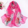 Floral Chiffon Scarf for Women - Lily & Peony Print, 160cm Lightweight Shawl, Elegant Beach Wrap, Boho Headscarf & Hijab