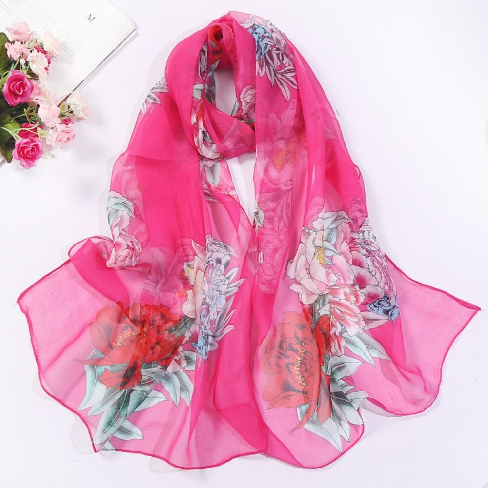 Floral Chiffon Scarf for Women - Lily & Peony Print, 160cm Lightweight Shawl, Elegant Beach Wrap, Boho Headscarf & Hijab