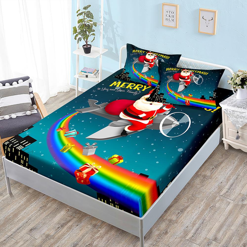 Christmas Three-Piece Mattress Digital Printing Mattress Cover Mattress Protective Cover