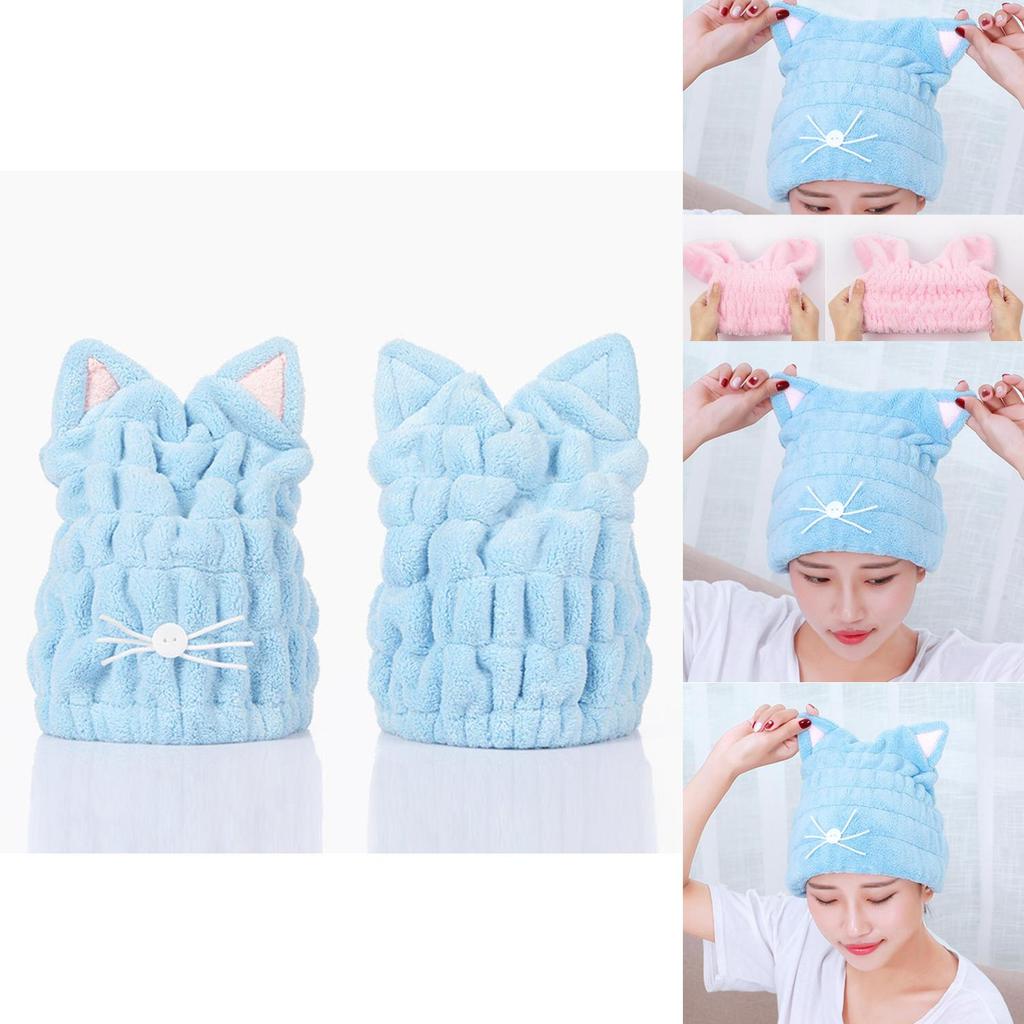 Adjustable Hair Drying Cap Hair Wrap Towel With Adorable Cat Ears For Cozy Baths**