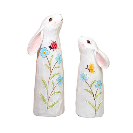 1 Paire Figurine Lapin de Pâques Sculpture Fleur Papillon Coccinelle Statue Lapin Sculpture Animale Ornement Décoration de Bureau Fête de Vacances