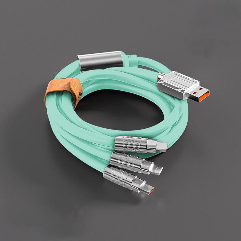 

3in1 6A 120W USB-кабель для быстрой зарядки для IPhone Micro USB Type-C 8-контактный зарядный кабель для Huawei Samsung Xiaomi Wird Cord 1.2M зелёный