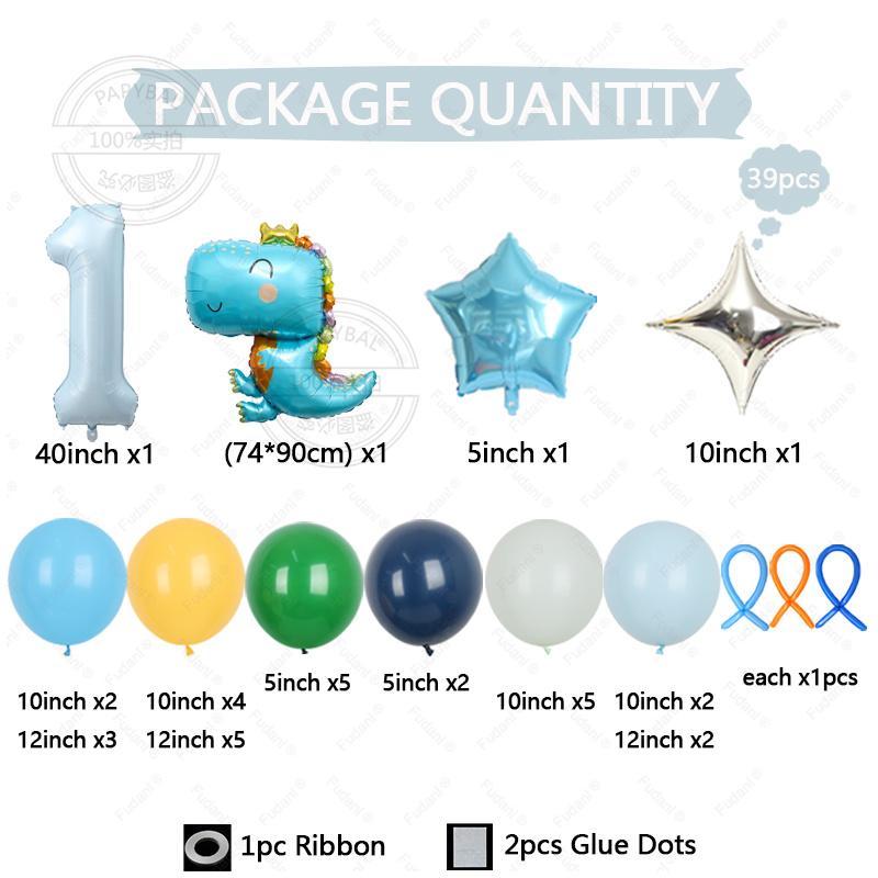 39Pcs Set Cartoon Cute Dinosaur Foil Balloons Macaron Colored Latex Ball 1-9 Year Girls Kids Dinosaur Themed Birthday Party Deco