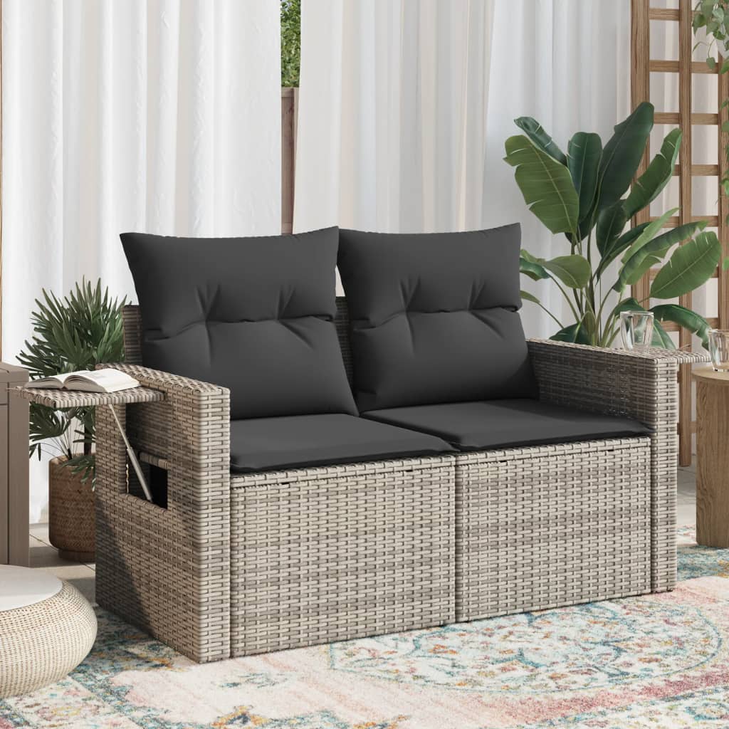 Vidaxl Gartensofa mit Kissen, 2-Sitzer, Grau, Polyrattan