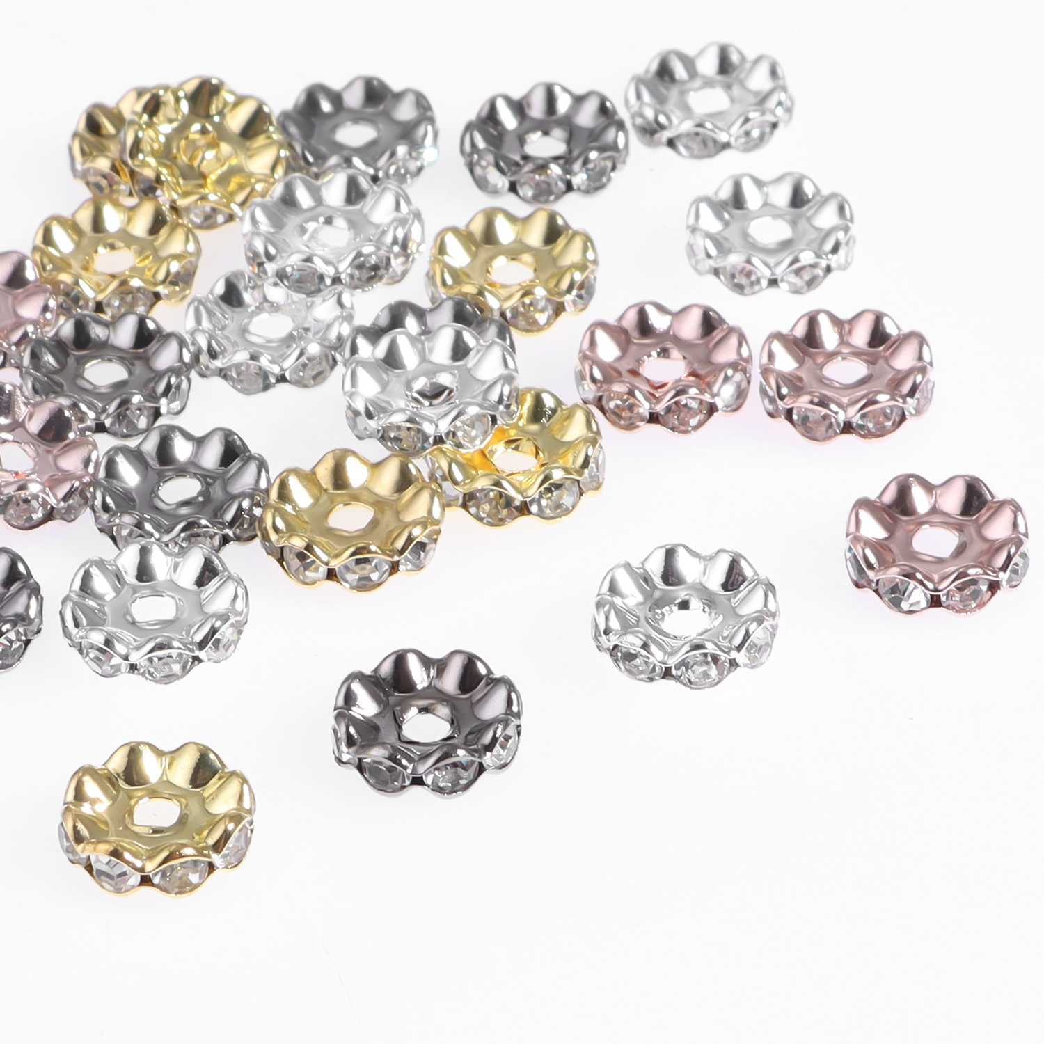 

30Pcs 12mm Alloy Wave Edge Rhinestone Beads Multicolor Round Crystal Loose Spacer Beads For Jewelry Making Diy Pen Accessories