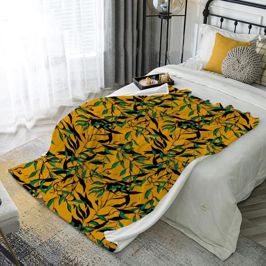 Leafy Pattern Blanket Microfiber Flannel Cover Blanket Bedroom Living Room Sofa Soft And Comfortable Home Decoration