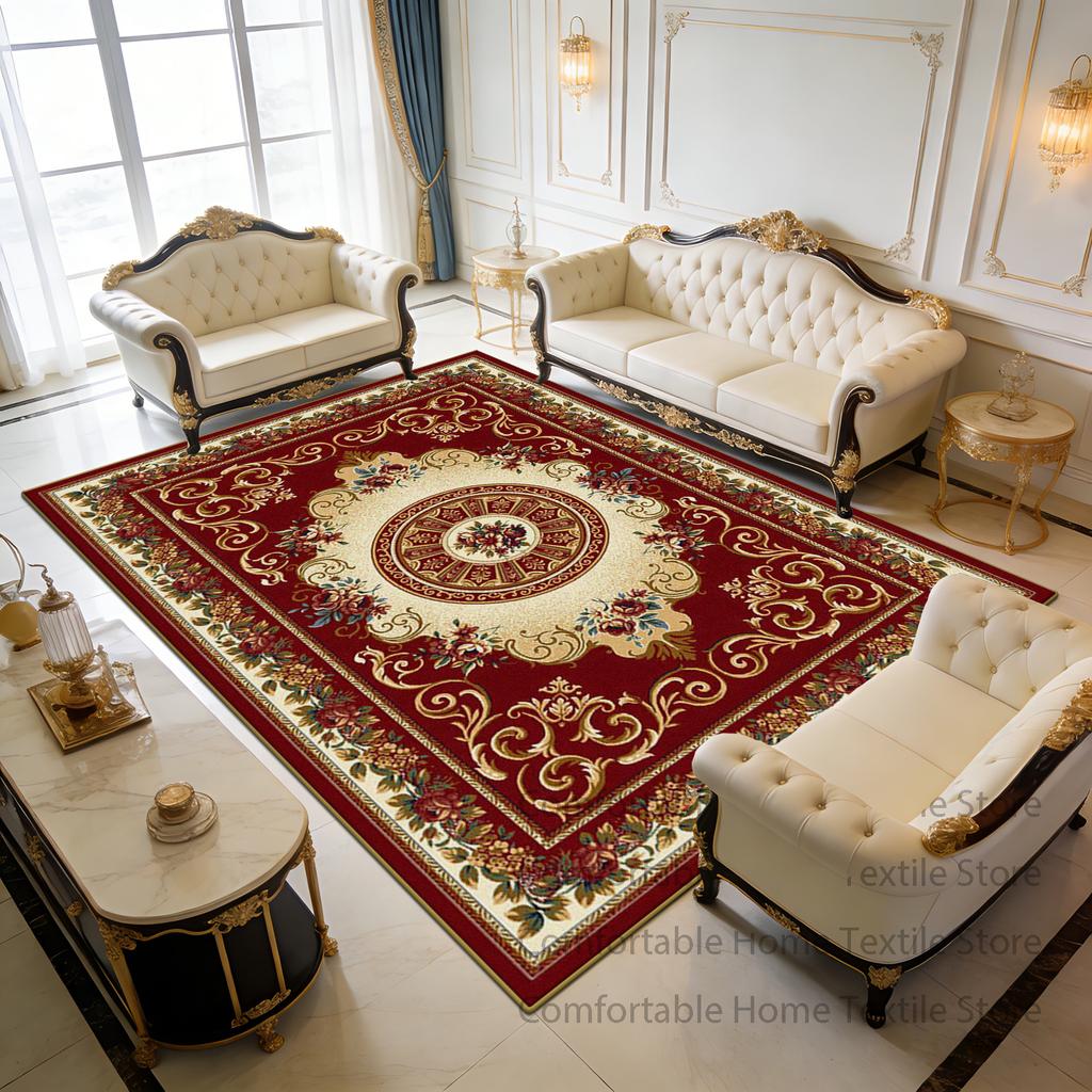 Alfombra de Sala de Estar con Flores Europeas de Lujo Área Grande Antideslizante Alfombras Suaves Decoración Dormitorio Fácil de Limpiar Felpa Corta Felpudo de Suelo