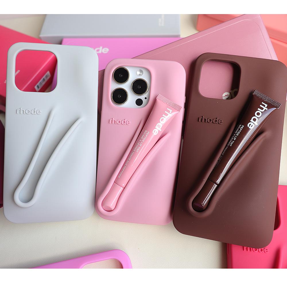 Rhode Silicone Full-Coverage iPhone 13/14/15 Pro Max Case with Lipstick Lip Gloss Design