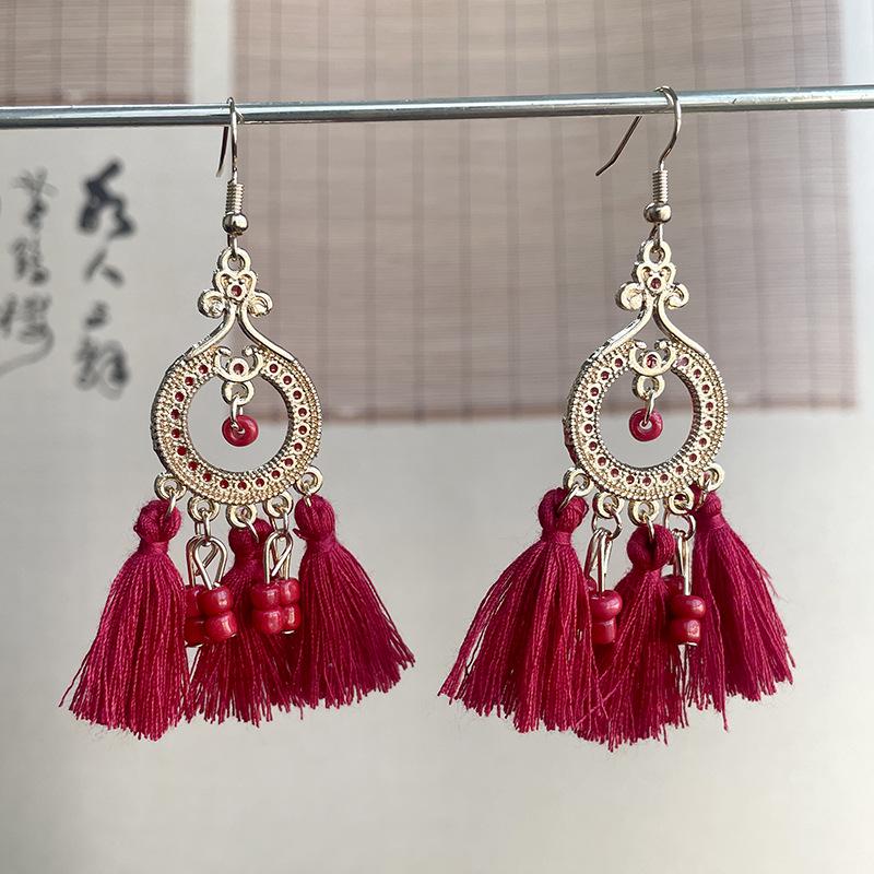 Trendy Ethnic Retro Multicolor Feather Beaded Circle Dangle Earrings