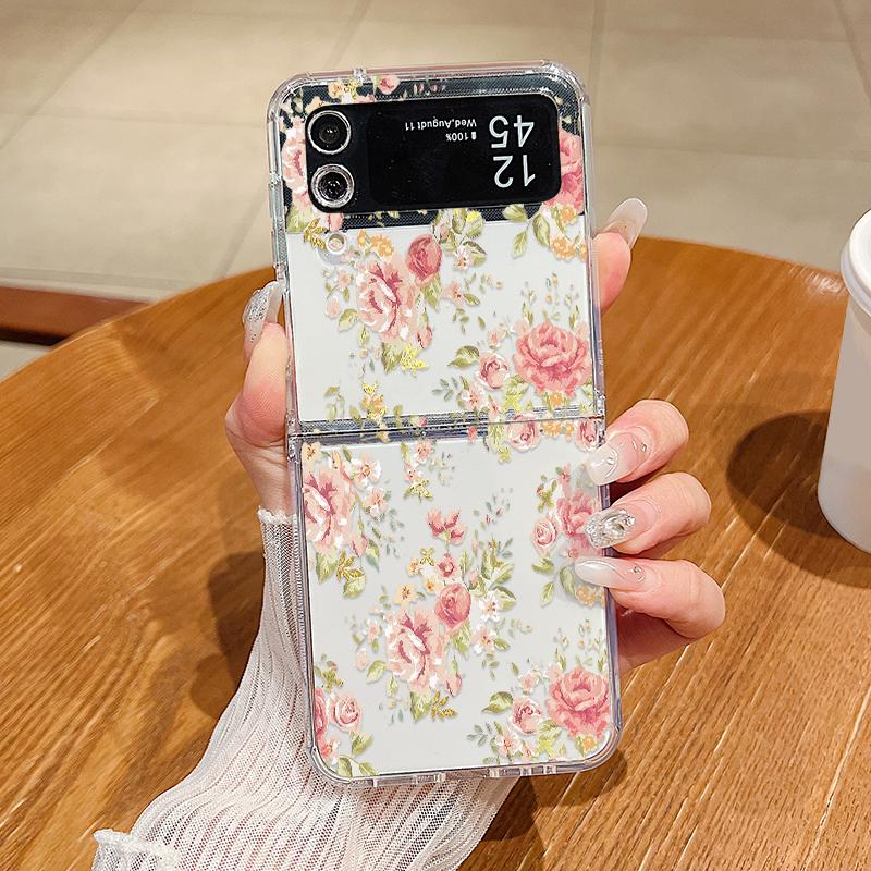 Luxury Daisies Rose Flower Case For Samsung Galaxy Z Flip 6 Hard PC Folding Cover For Samsung Z Flip 5 4 3 Flip5 Flip6 Flip4