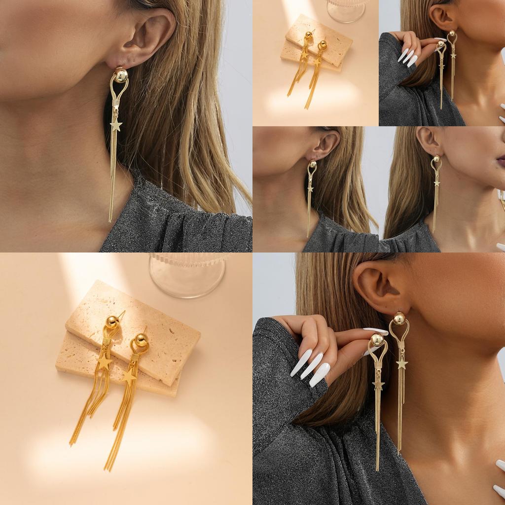 Fashionable Star Tassel Earrings For Women Modern Gold Long Drop Dangle Design