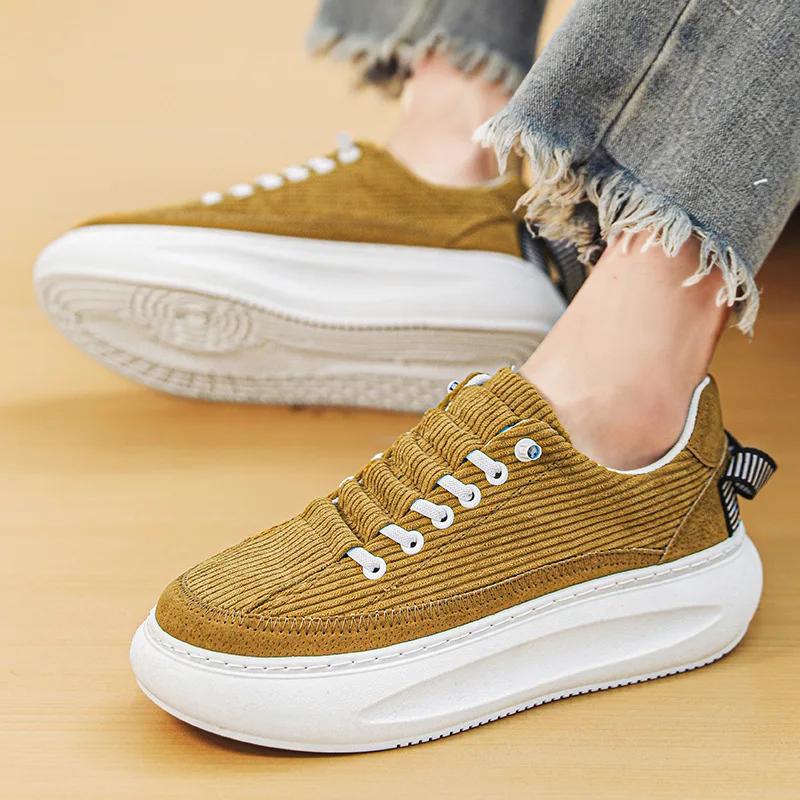 Breathable Corduroy Shoes Men Casual Height Increased Platform Shoes for Men Sport Running Flats Winter Plush Board Sneakers