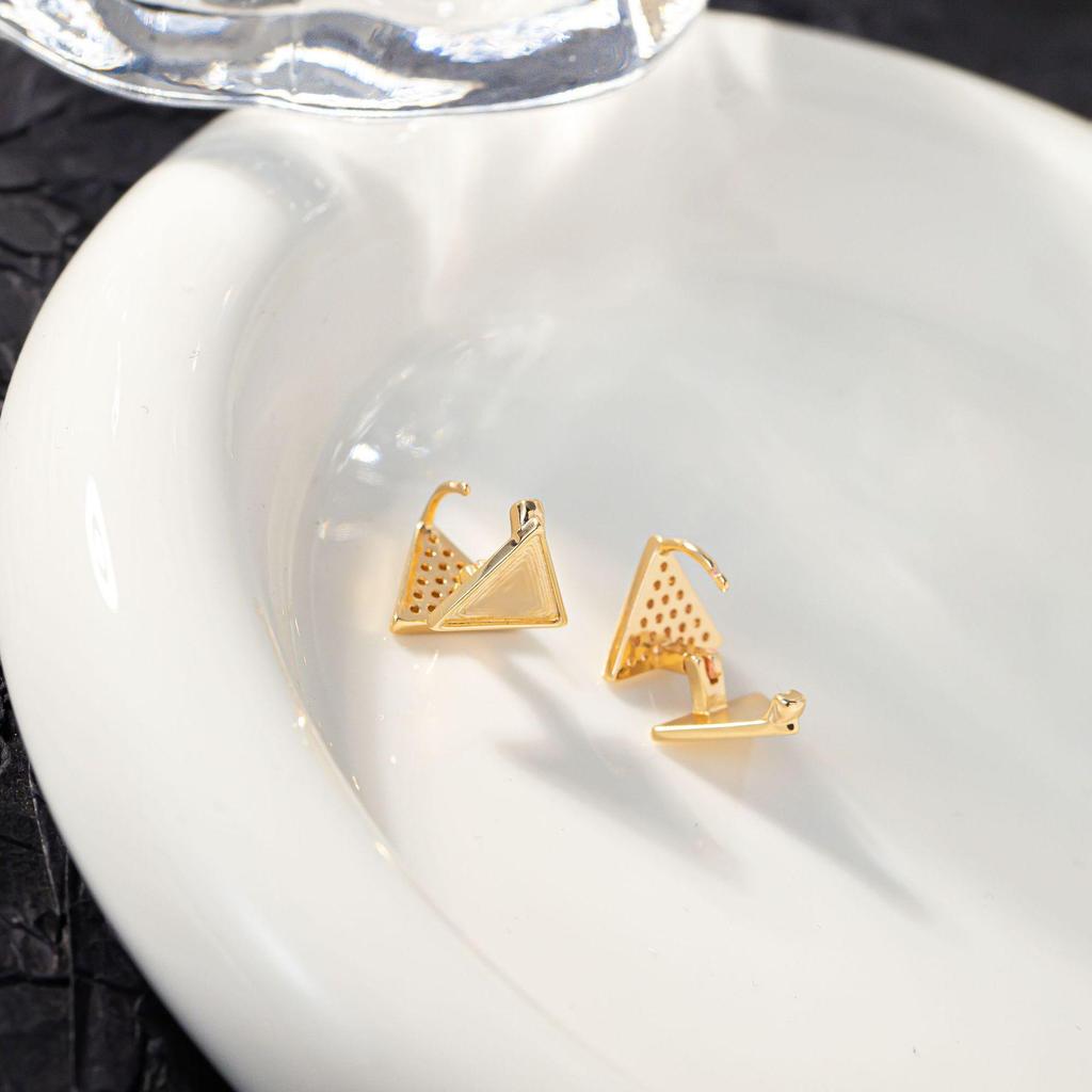 Exquisite Geometric Diamond Earrings: 3D Triangular Design with Diamond Backs, Small and Creative Luxury Ear Jewelry