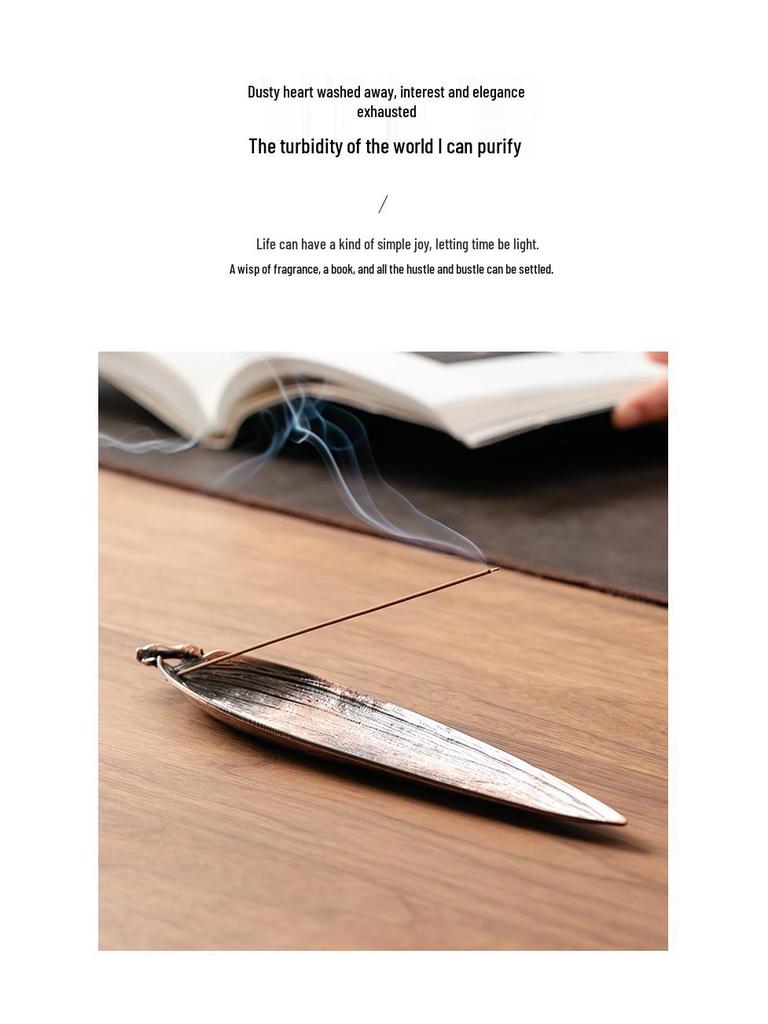 Antique Alloy Banana & Bodhi Leaf Incense Holder for Home - Creative Sandalwood Agarwood Stick Burner