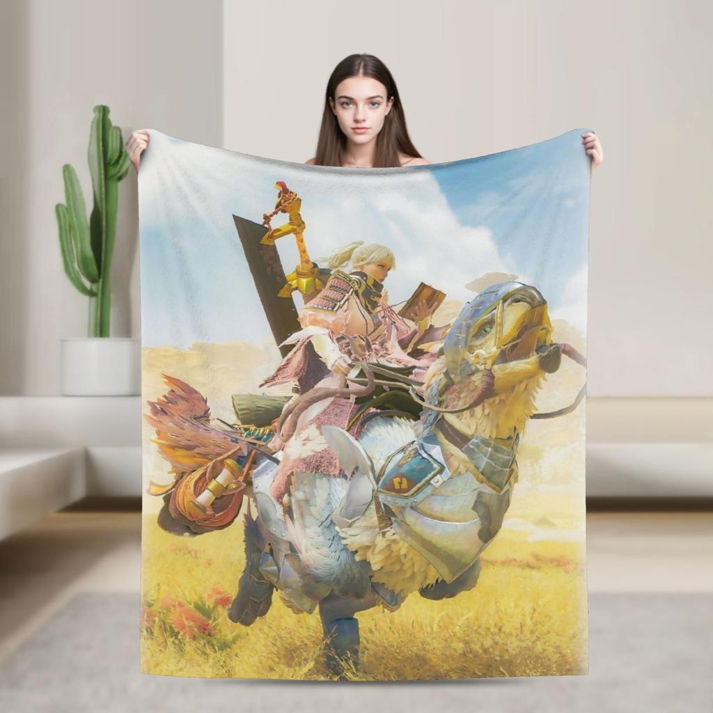 Monster Hunter Wilds Rey Dau Blankets Video Game Flannel Vintage Warm Throw Blanket for Bedroom Autumn/Winter Car