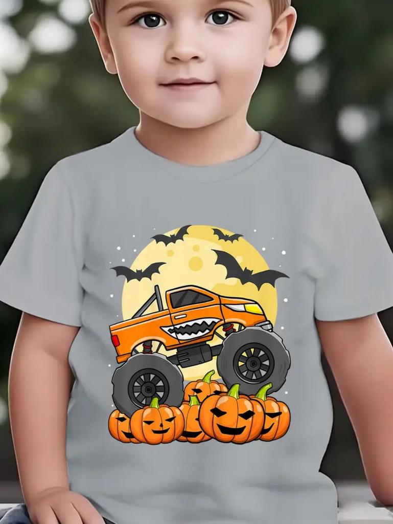 Kids' T-Shirt Truck Graphic 3D Print T-Shirt Halloween Pumpkin Themed Casual Short-Sleeved Summer Party Children's Clothing Boy