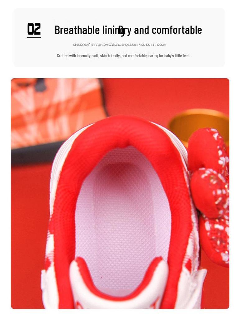 2025 Winter Girls' Red Non-Slip Sports Shoes - Versatile, Casual Board Shoes for Medium and Large Children