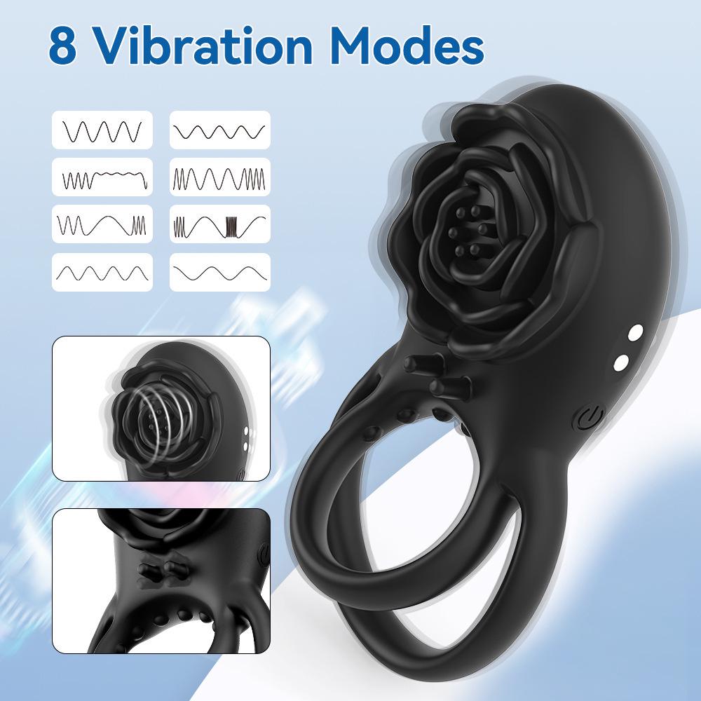 Rose Lock Vibrating Ring for Men, 8-Mode Magnetic Rechargeable Wearable Adult Toy