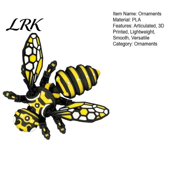 Unique Shelf Display Item 3D Printed Articulated Bee Figure Toy, Keychain Ornament, Posable Mechanical Insect Model Figurine for Desktop Car Dashboard