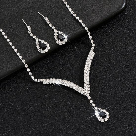 Yousheng 2Pcs/Set Conjunto de joias Design de gota d'água Colar de strass brilhante Conjunto de brincos pendurados Conjunto de colar e brincos brilhantes luxuosos