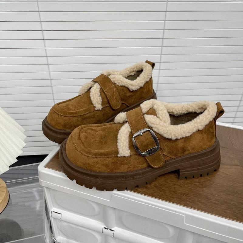 Cowhide Velvet Women's Winter and Autumn New Fluffy Shoes Wear Beanie Shoes Cotton Shoes