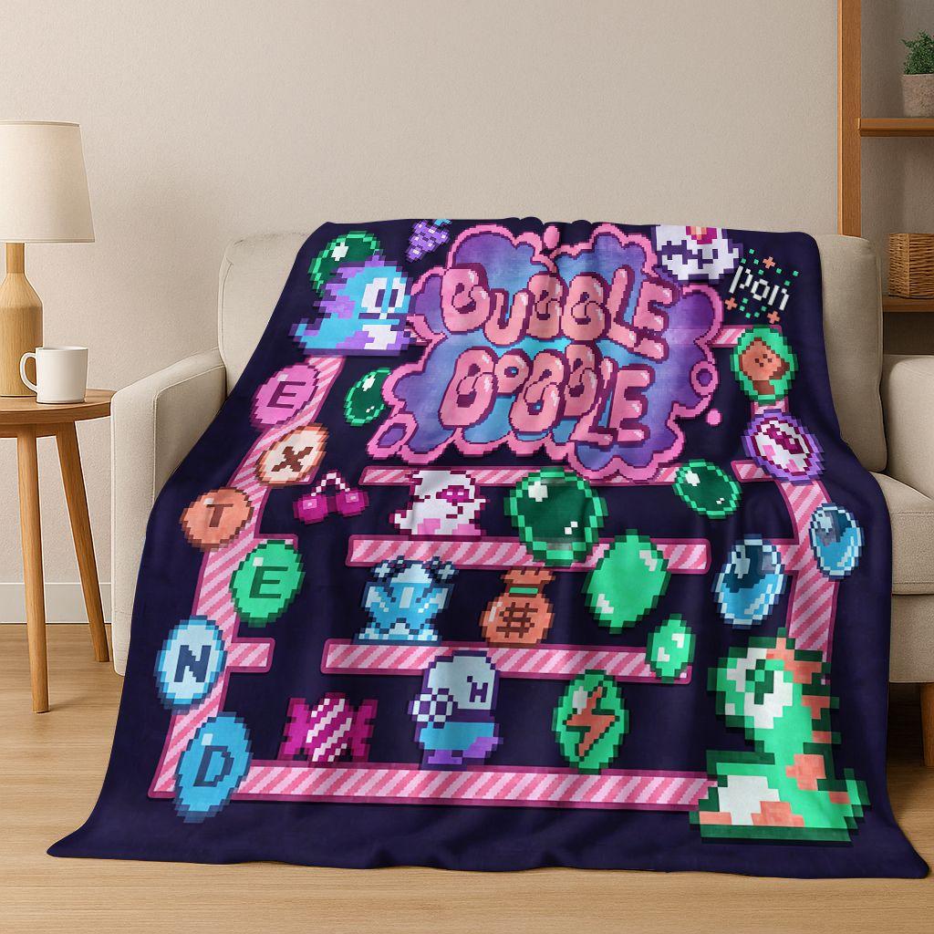 3D Retro Game Bubble Bobble Cartoon Flanellen Deken, Gezellige Zachte Plaid voor Huis Slaapkamer Bed Bank Picknickhoes Cadeau Kinderen