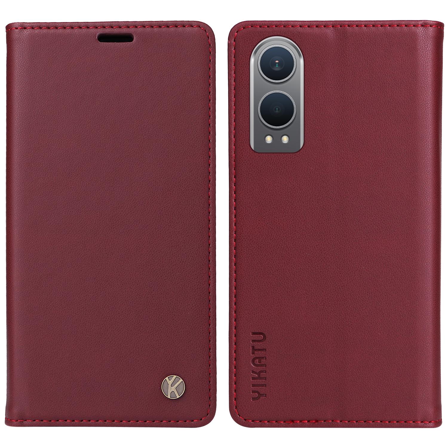 

YIKATU YK-001 For OnePlus Nord CE4 Lite 5G/Oppo K12x 5G (China) Case Leather Phone Cover Magnetic Closure Bookstyle Stand Wine Red