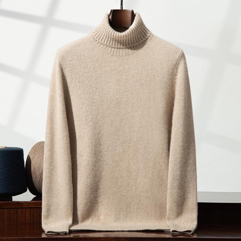 Men's High-Neck Cashmere Sweater: Thick, Solid Color, Double-Strand, Perfect for Autumn and Winter Casual Wear